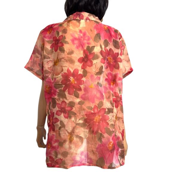 Sheer Chiffon Floral Button Top Collared 20W Garden Fairy Bloomcore Ethereal VTG - Picture 10 of 13